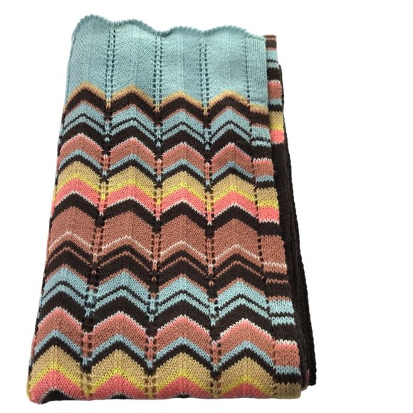 MISSONI for Target Scarf Brown Pink Blue Chevron Stripe.  Long. - Picture 3 of 10